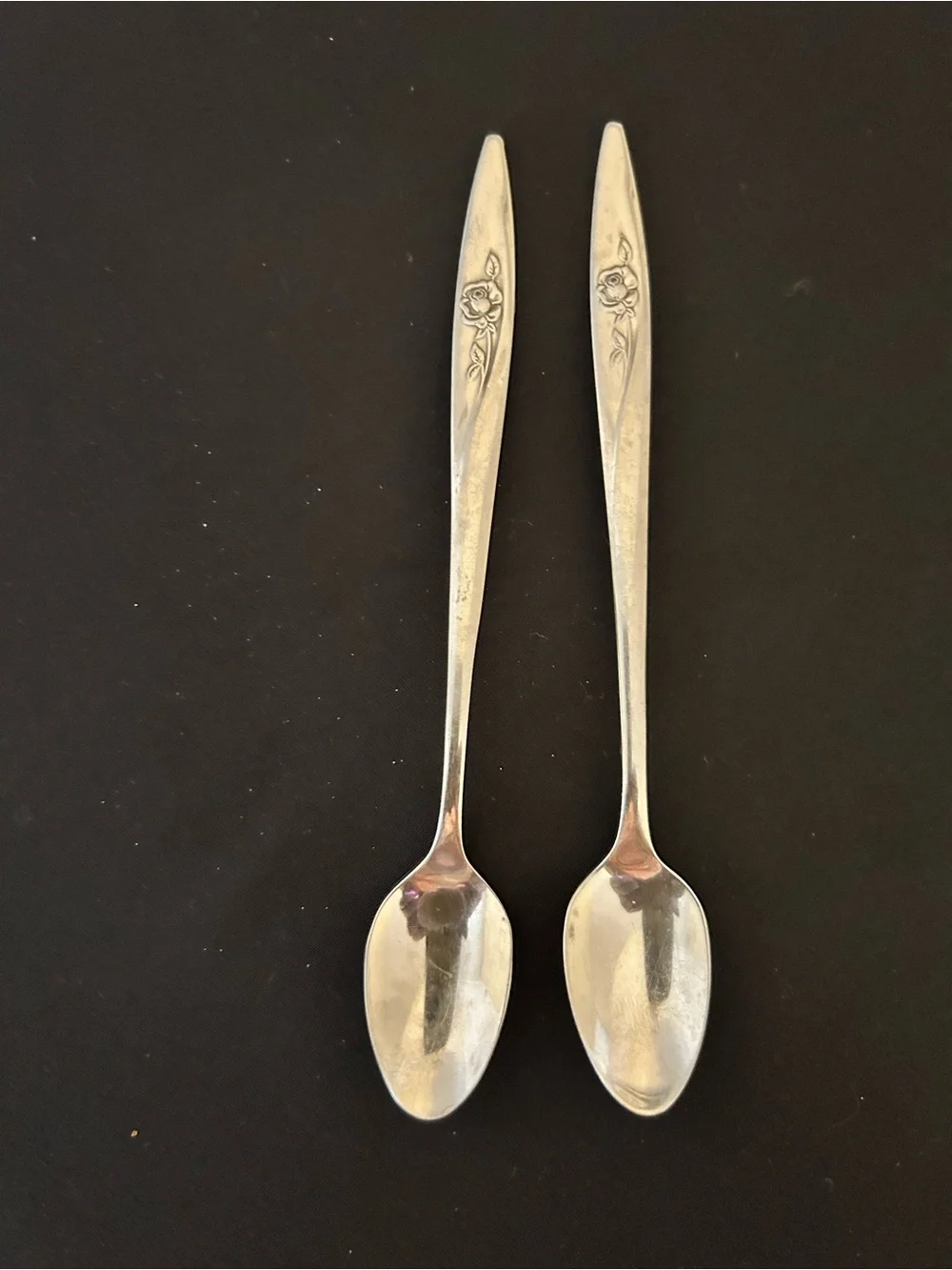 Vintage Oneidacraft Deluxe Stainless Steel Set Of 2 Lasting Rose Iced Tea Spoons